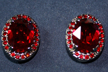 Victorian Style SWAROVSKI Red Crystal Oval Halo, Statement Clip-on EARRINGS