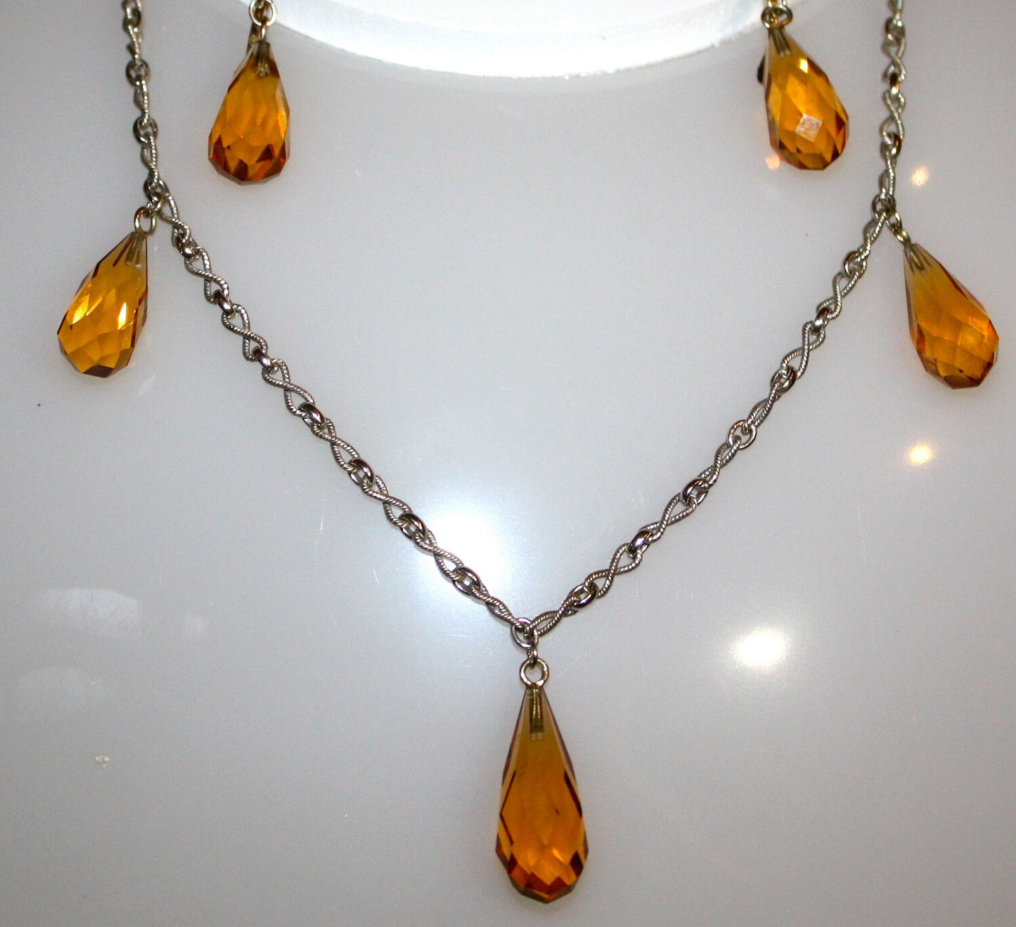 CITRINE GEMSTONE Chain Necklace and Earrings, 18 Inch Necklace & Earring Set,  14K White Gold Chain Necklace