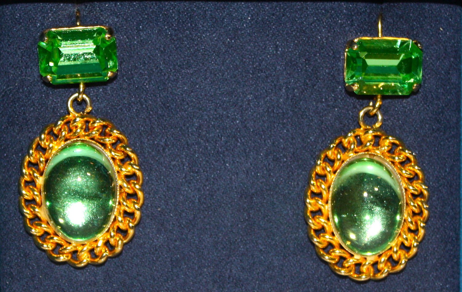 VICTORIAN  STYLE Earrings, Green Earring, Oversized Earrings 1980s