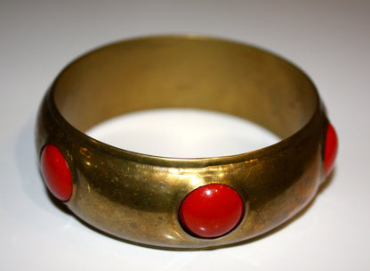 CORAL and BRONZE Bangle Bracelet, Statement Bangle,  8 inches