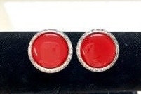 VINTAGE Clip on Glowing Red Stone Halo Large EARRINGS By Designer Lisner