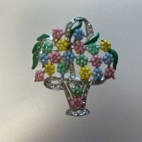 1950s Vintage FLORAL Pastel and Rhinestone BROOCH