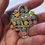 1950s Vintage FLORAL Pastel and Rhinestone BROOCH