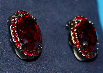 Victorian Style SWAROVSKI Red Crystal Oval Halo, Statement Clip-on EARRINGS