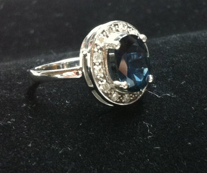 1950s Two Carat Oval Vintage SAPPHIRE and Diamond Ring, Medium Blue Sapphire RING, Size 5-1/2, Sapphire and Diamond Ring