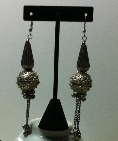 1960s VINTAGE Oxidized STERLING Earrings:  Tribal Jhumkas from Rajasthan