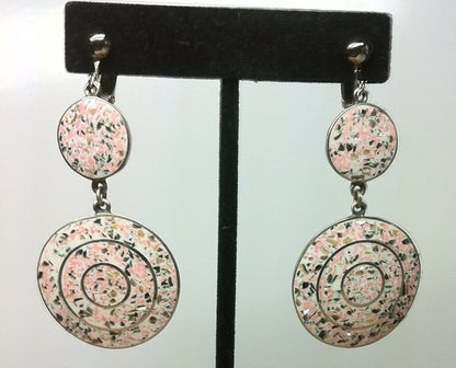 STERLING PINK Enameled Clip On & Screw Earrings, Statement Earrings,   2-1/2" long x 1-1/8" wide