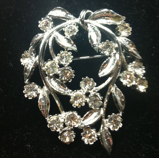 1960s VINTAGE RHINESTONE Brooch, Vintage Pin, 2" x 1-1/2"