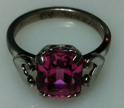 1950s STERLING SILVER Ring, Hot Pink Ring, Size 6,