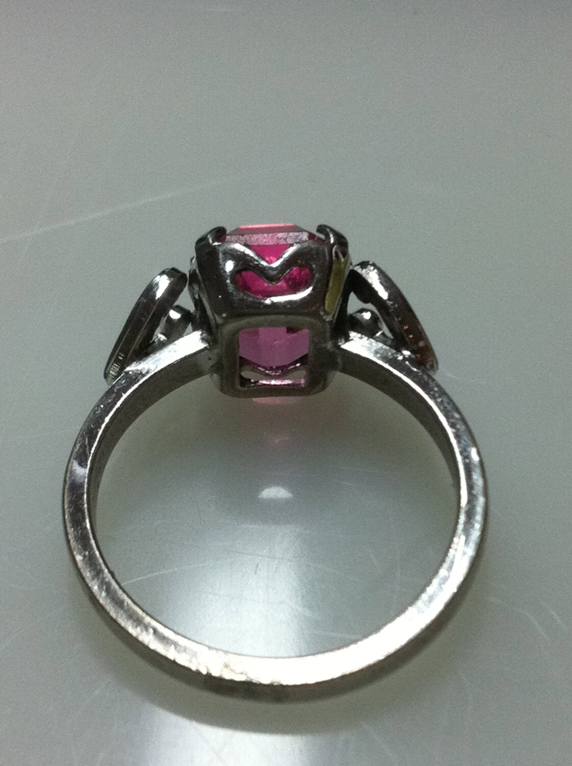 1950s STERLING SILVER Ring, Hot Pink Ring, Size 6,