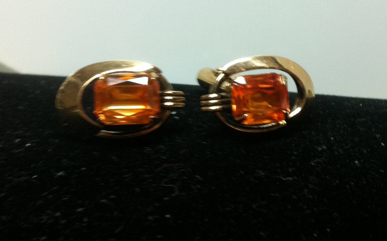 Vintage 14kgf CUFFLINKS with Orange Stones