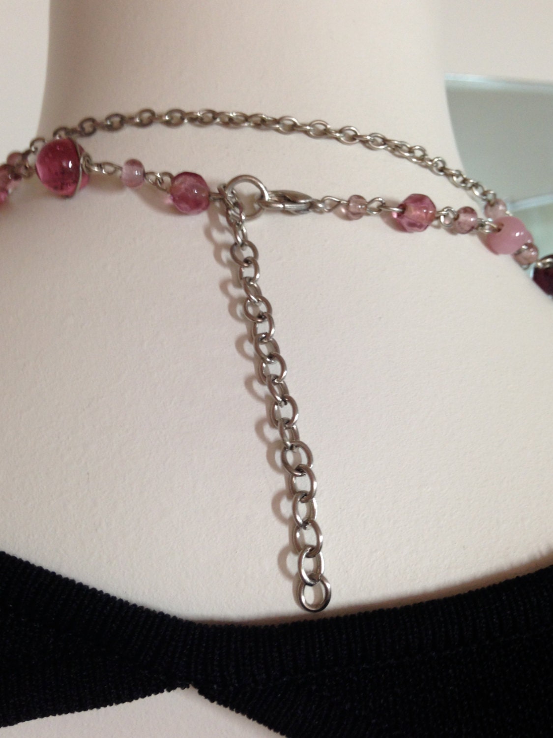 VICTORIAN STYLE Necklace, Chain Necklace with Purple and Pink Beads. Bead Necklace, Long Necklace     44"